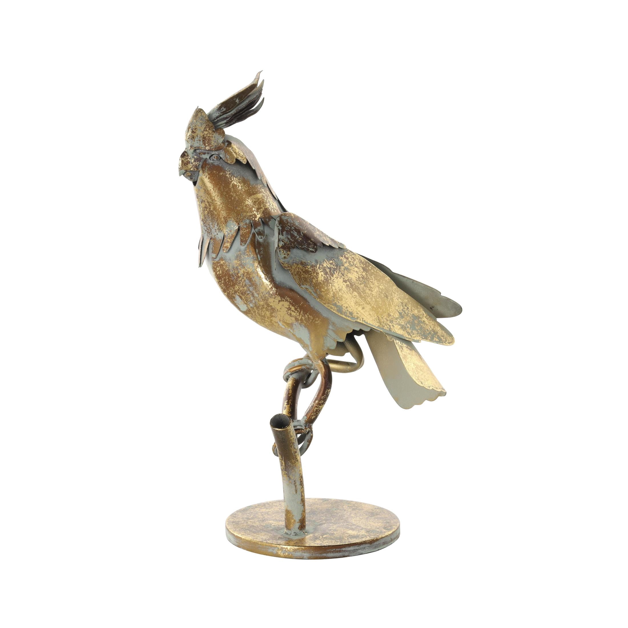 DecMode 15" Patina Parrot Garden Sculpture with Branch Base