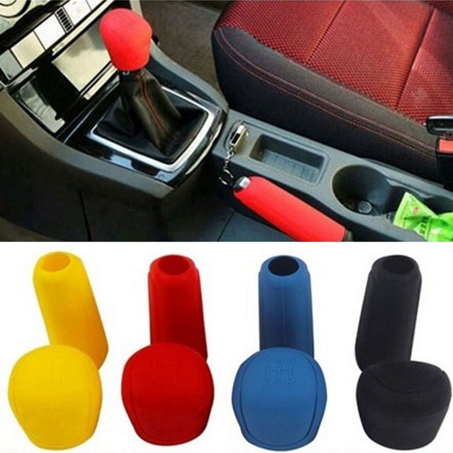 2Pcs Universal Manual Car Hand Brake Case Silicone Gear Head Shift Knob Cover Gear Shift Collars Handbrake Grip(Black)