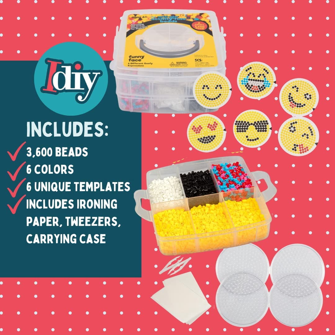 Sculpt Pro Emoji Smiley Face Fuse kit- 6 Different Emojis - 3600pcs Beads (6 Colors), Tweezers, Peg Boards, Ironing Paper, Case -Works w/ Perler Beads