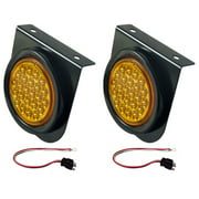 2 LED Amber 4" Round Strobe Lights Metal Bracket Kits