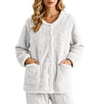 thumbnail image 6 of Moxiu Bed Jackets Womens Cozy Soft Fleece Plush Jacket Floral Texture Pajama Top with Pockets Button Front Lounge Sleepwear White,S, 6 of 9