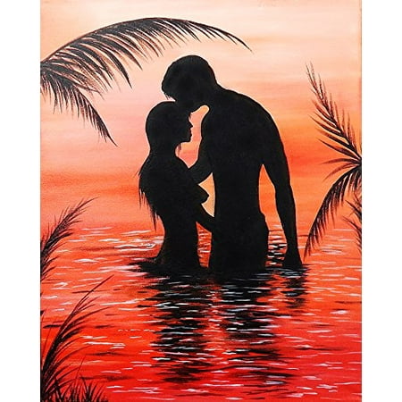 Bora Bora by Ed Capeau 16x12 Canvas Gallery Wrap Giclee Edition Art Print Poster Wall Decor Sun Set Couple Water Vacation Love Scene Lovers (Best Time To Vacation In Bora Bora)