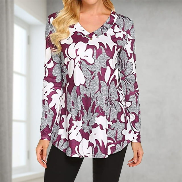 TIMIFIS Mode Automnale pour Femmes Tunique à Manches Longues d'Automne pour Femmes pour Porter avec des Leggings Blouse Décontractée à Col en V T-Shirt Blouse pour Femmes