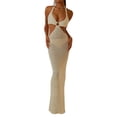thumbnail image 1 of Qmyliery Women's Summer Long Evening Dress Solid/Striped Hanging Neck Backless Bandage Dress, 1 of 6