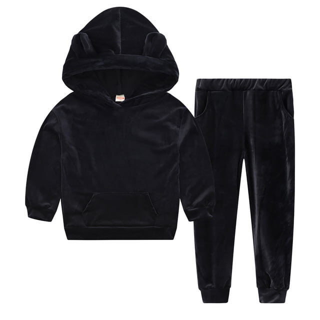 LIJCC Boys And Girls Spring And Fall Models Sports And Leisure Bear Ears Hooded Sweater Two Piece Suit Suit