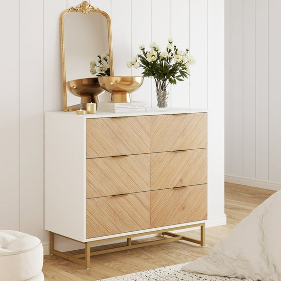 Nathan James Enloe Boho 3-Drawer Dresser for Bedroom, Wood Dresser with Deep Drawers, Metal Legs and Drawer Pulls, White