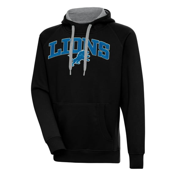 Men's Antigua Black Detroit Lions Victory Pullover Hoodie
