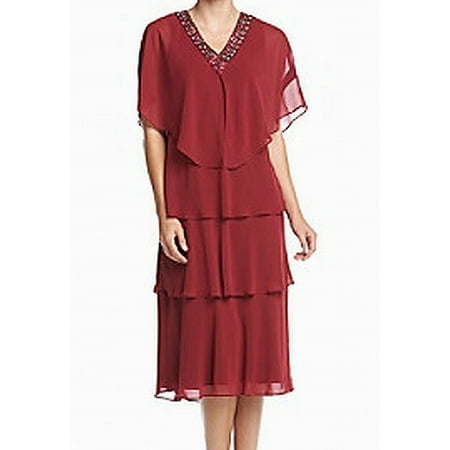 SLNY Dresses - SLNY Women's Embellished V-Neck Chiffon Tiered Dress ...