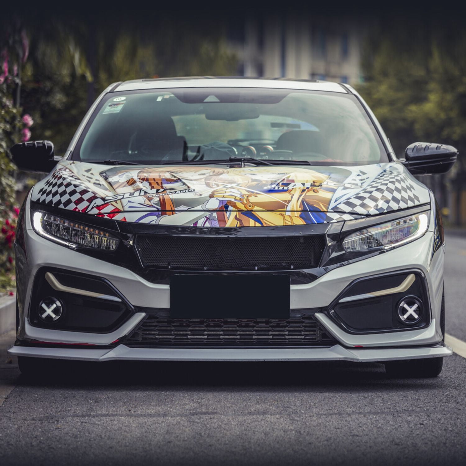 AMERICAN MODIFIED X Style LED Front Bumper Fog Lights For 2016-2020 Honda Civic Hatchback