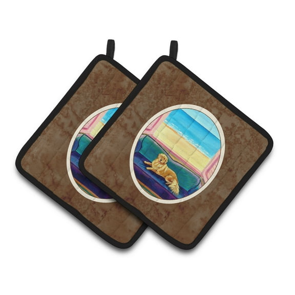 Golden Retriever Couch Sitting Pair of Pot Holders