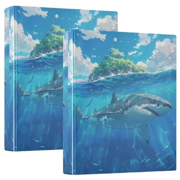 Shark Swimming and Islands Hardcover 3 Ring Binder 1.5” Round Rings Binder Organizer Letter Size Paper Pockets School Office Supplies
