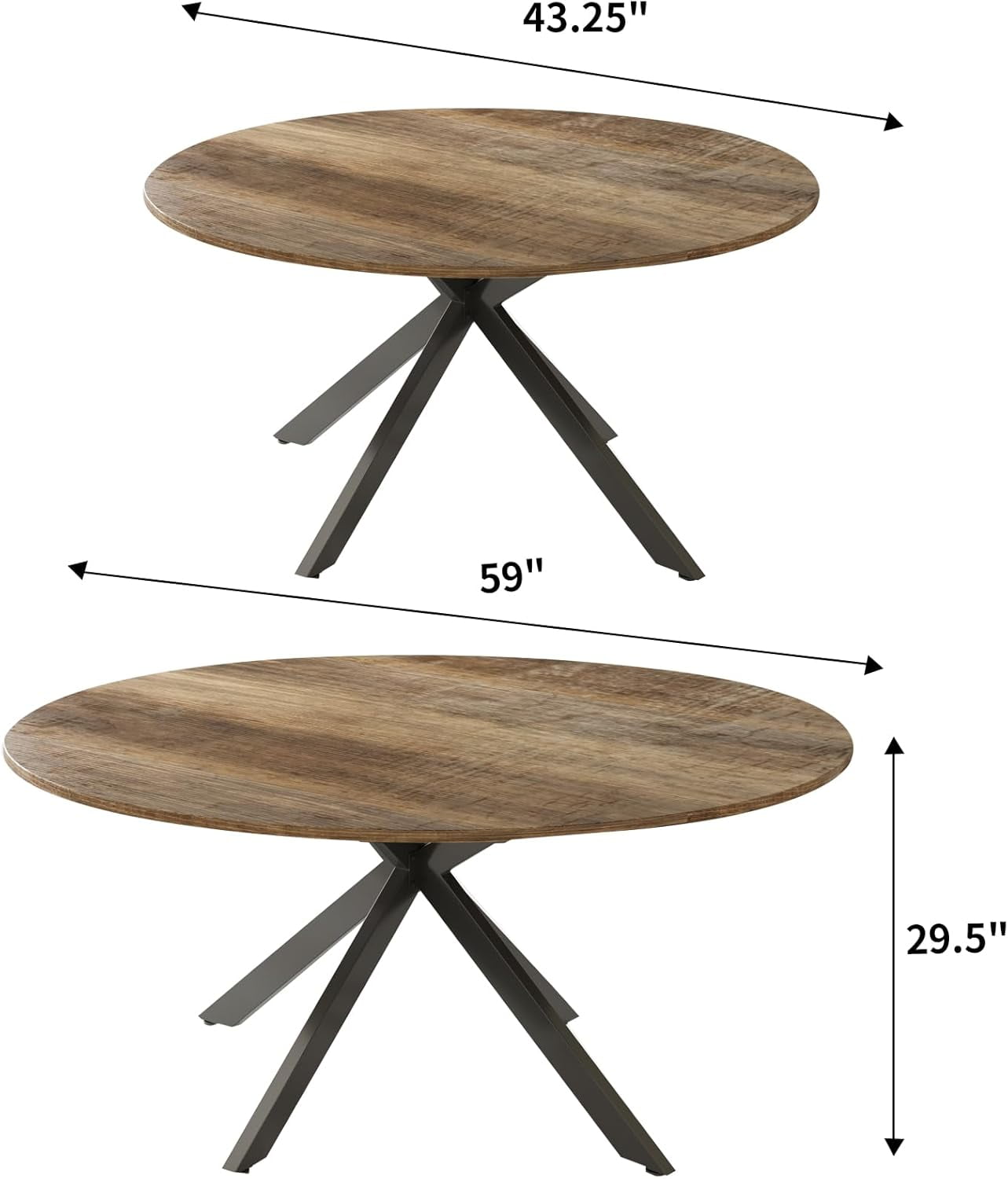 59-inch Extendable Round Dining Table for 4-6 People,  Large Oval Wood Top Kitchen Dinner Tables for Dining Room, Black Brown