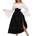 thumbnail image 3 of Diufon Plus Size Womens Dress Ruffle off Shoulder Long Sleeve Maxi Dress Color Block Waisted A-Line Dress, 3 of 6