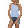thumbnail image 3 of Tank Top for Women Loose Fit High Neck Sleeveless Halter Tops Casual Eyelet Summer Flowy Shirts Blouse Light blue XXL, 3 of 8