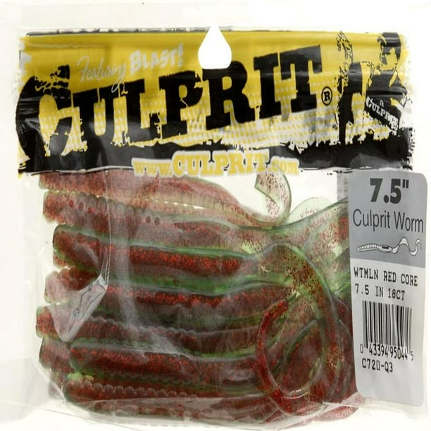 Culprit 7.5" Original Worm Watermelon Red Flake Core, 18 Count