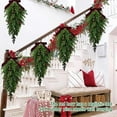 thumbnail image 5 of Burgundy Christmas Teardrop Swag 22 Inch Rustic Door Swag Teardrop Wreath Artificial Pine Needle Hanging Garland Greenery with Bell Velvet Bow for Outdoor Fireplace Decor (Burgundy), 5 of 8