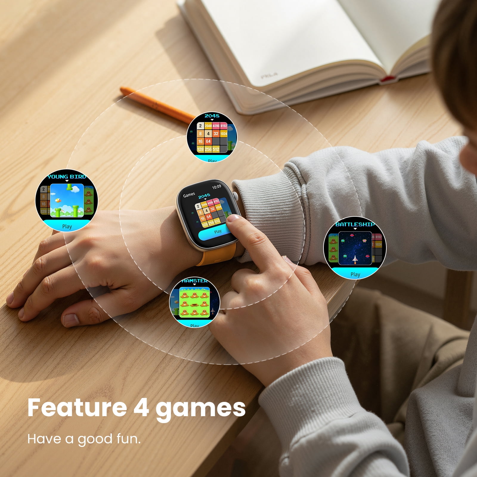 WeariQ Kids Smart Watch with 5 Color Straps,1.75" Large Screen, Bluetooth Calling 123 Sports Modes IP68 Waterproof,Fitness Tracker with Heart Rate Monitor All-in-One Gift for Active Kids