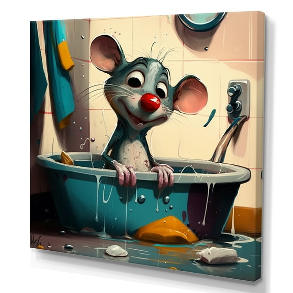 Designart Cute Mouse In The Bath II Canvas Wall Art