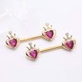 thumbnail image 2 of A Pair of Golden Majestic Queen's Crown Heart Sparkle Nipple Barbell, 2 of 4