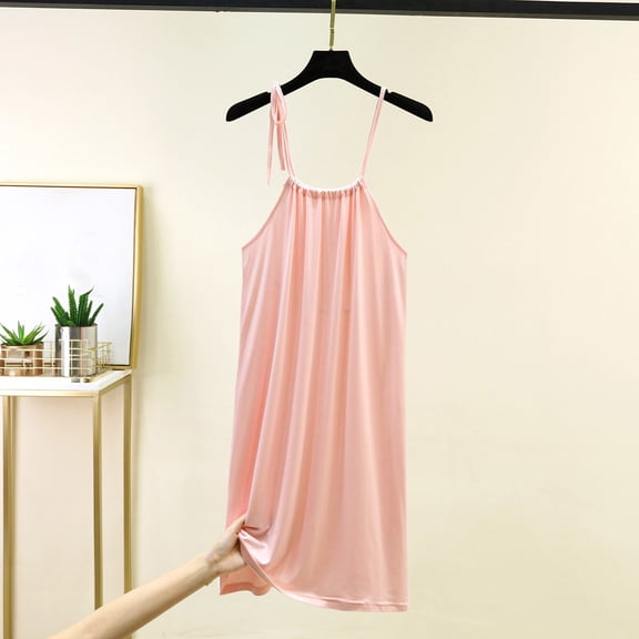 ZyeKqe Womens Nightgown Sleeveless Spaghetti Strap Casual Lightweight Soft Comfy Loungewear Crewneck Sleep Mini Dress
