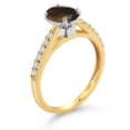 thumbnail image 3 of Gem Stone King 10K Yellow and White Gold Brown Smoky Quartz and White Lab Grown Diamond Engagement Ring for Women (1.38 Cttw, Oval 8X6MM, Gemstone Birthstone, Size 6), 3 of 4