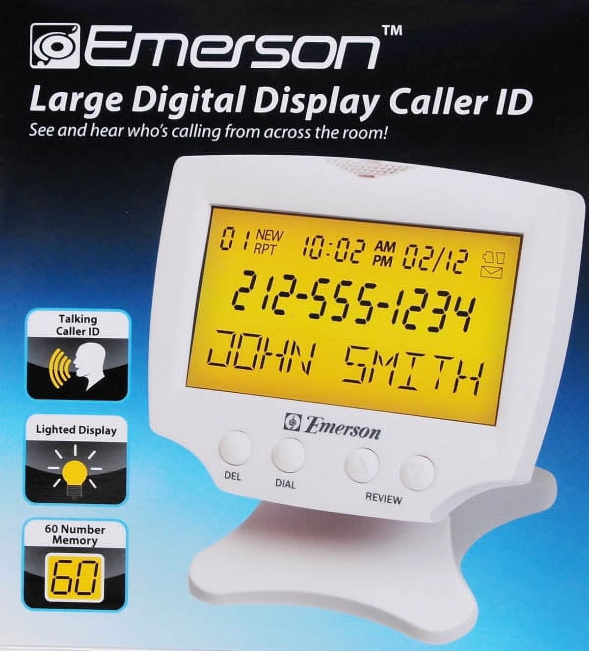 Emerson EM60 Large Display Talking Caller ID Box With 60 Numbers Memory
