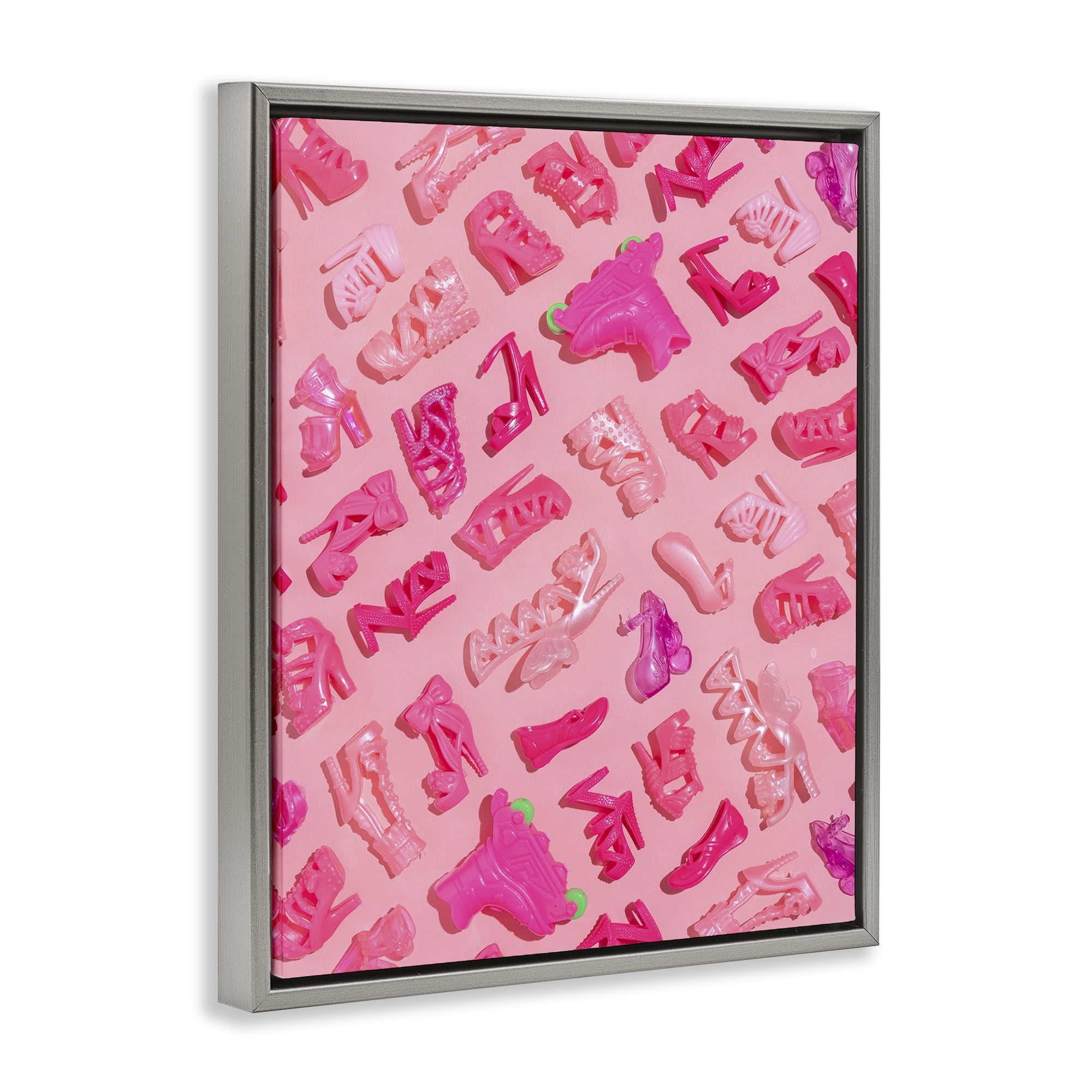Stupell Industries Tiny Doll Shoes Pink Gray Framed Floater Canvas Wall Art, design by LISH Creative