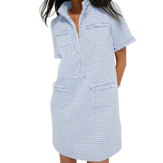 Vestido COZYPOIN Minivestido de tweed para mujer, elegante, azul