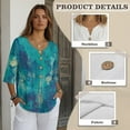 thumbnail image 6 of Xoenoiee Paint Splatter Print Womens 3/4 Sleeve Tops Cotton Linen Shirts V Neck Lace Casual Loose Fit Blouses Button Down Boho Tees, Size S, 6 of 7
