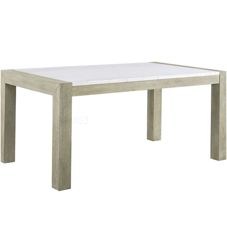 Modern Dining Table with Genuine Marble Top Light Brown Wood Base Rectangular Table for 6 Formal & Casual Dining Room