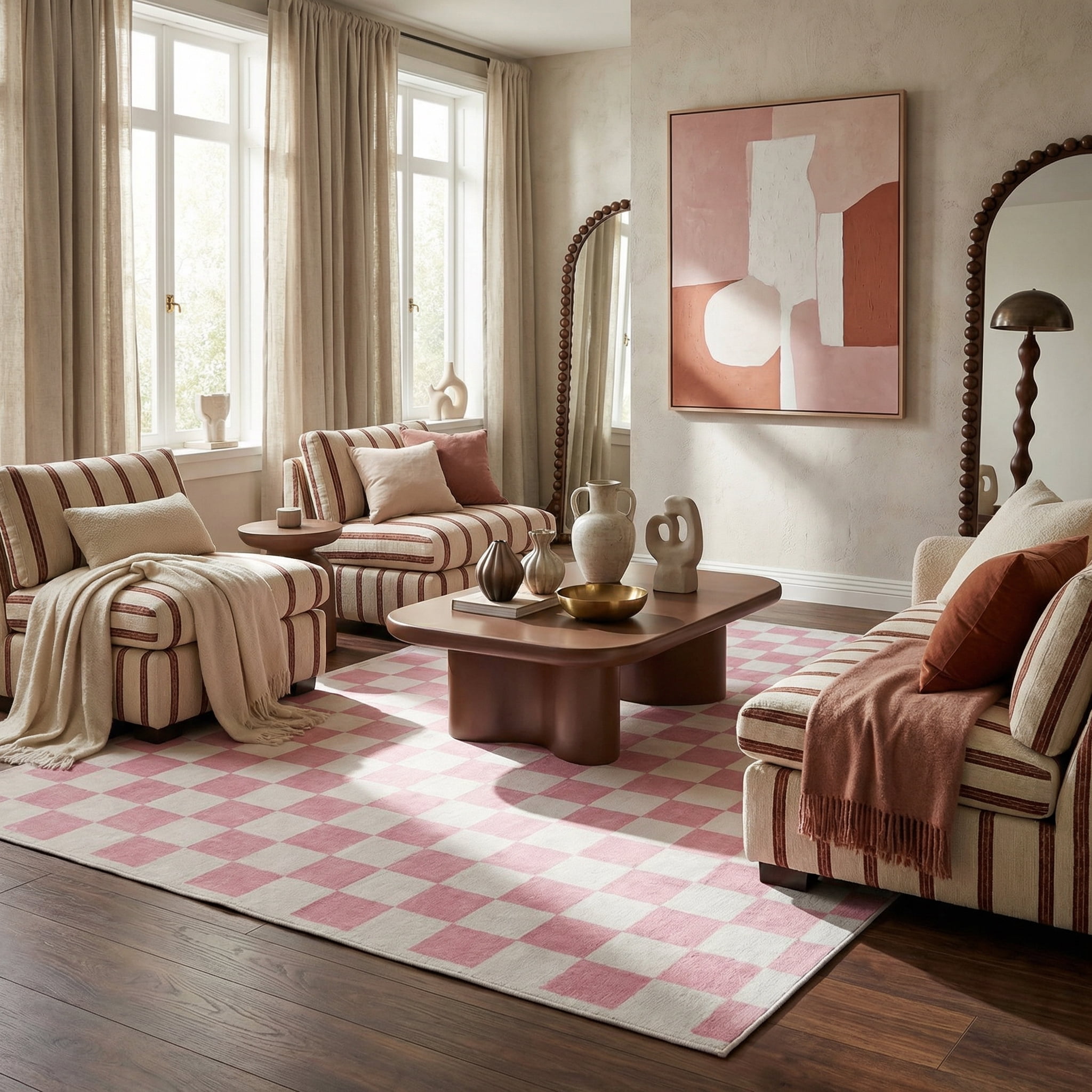 Rug Branch Metro Checkered Blush 8' x 11' (Exact Size: 7'7" 10'10") Geometric Area Rugs, Pink, Contemporary - Living Room, Bedroom, Dining and Kitchen