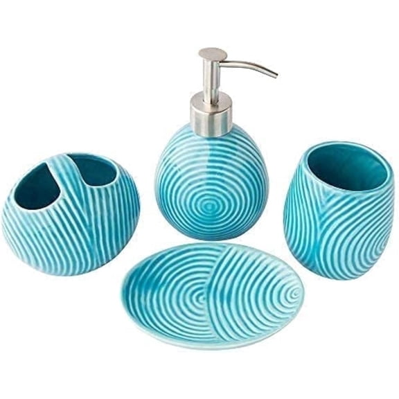 Comfify Ceramic 4 Piece Bathroom Accessory Set with Soap Dispenser, Toothbrush Holder, Tumbler and Soap Dish, Blue
