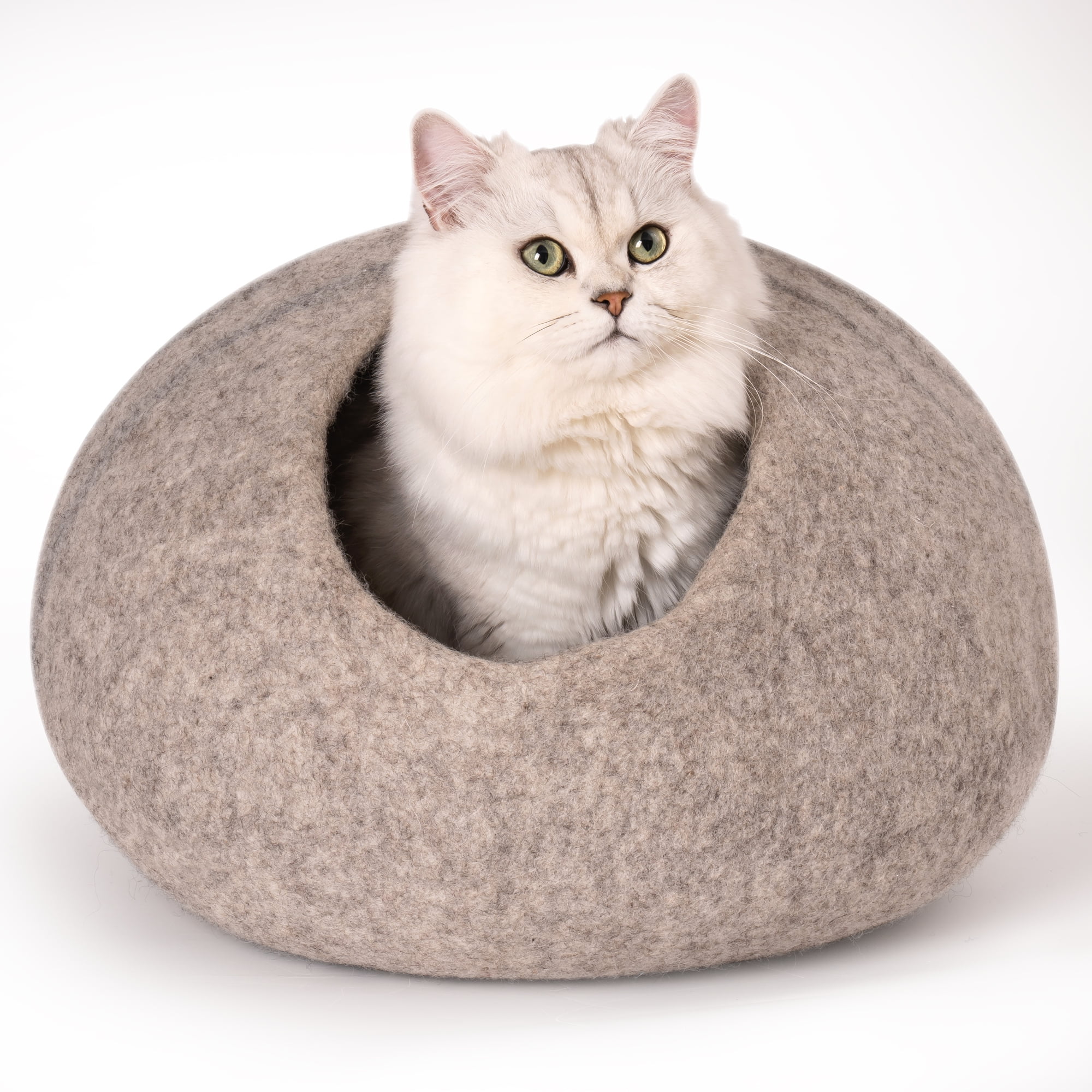 Pefilos 17.7 Inch Premium Felt Cat Bed Cave with Mouse Toy - Handmade Merino Wool Bed for Cats and Kittens, Light Gray Pefilos 17.7 Inch Premium Felt Cat Bed Cave with Mouse Toy - Handmade Merino Wool Bed for Cats and Kittens, Light Gray