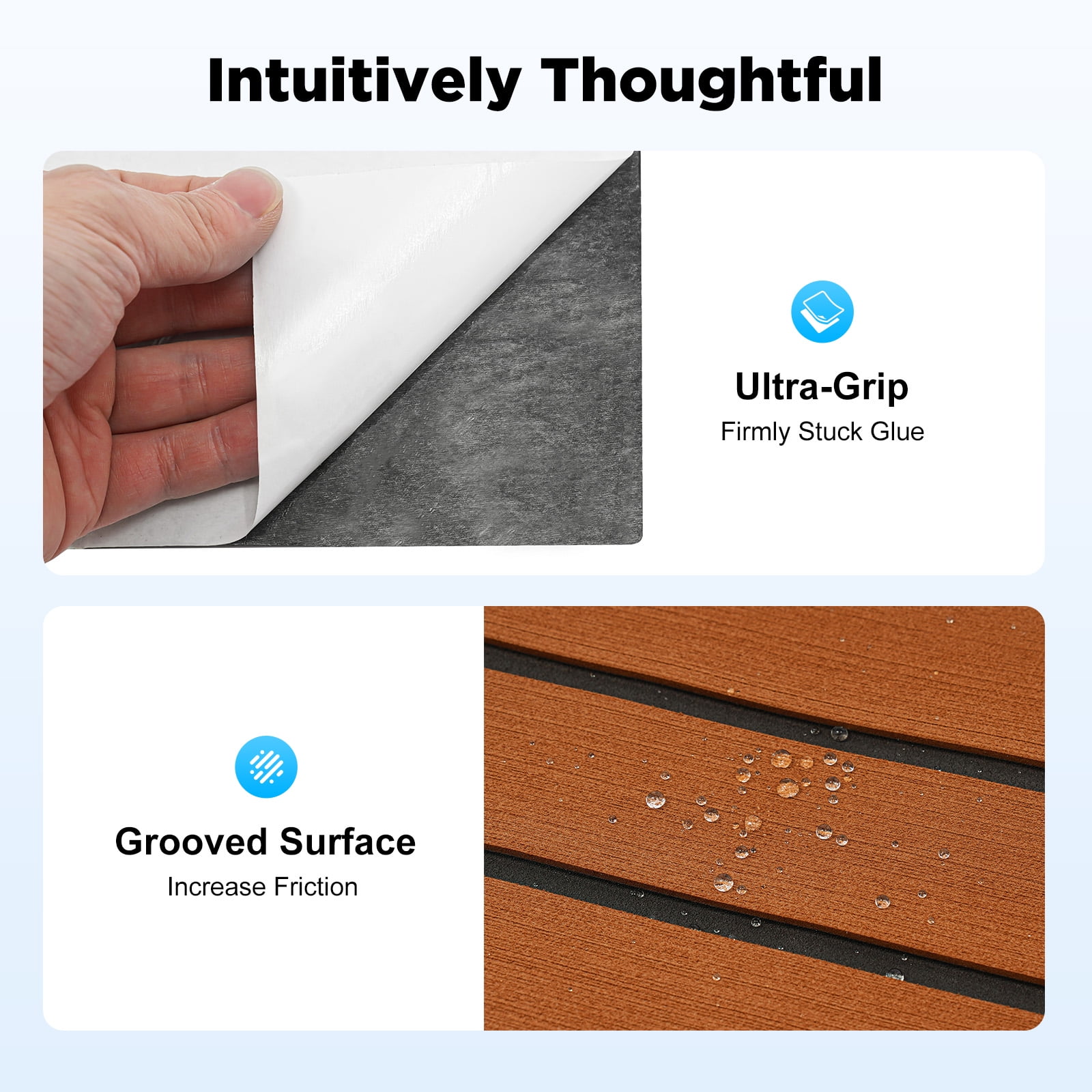 Boat Flooring EVA Foam Decking Sheet Faux Teak Marine Mat Marine Carpet Cooler Tops Seating Non-Slip Self-Adhesive Flooring Material for Motorboat RV Yacht Kayak Swimming Pool 95" x 24"