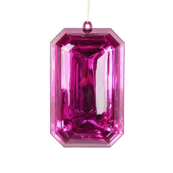 Vickerman 8" Pink Rectangle Jewel Glitter Ornament. Features pink glitter around the edge. 2 per bag.