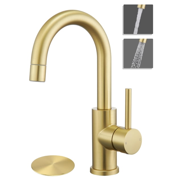 Tohlar Gold Bathroom Faucet, Brushed Gold Bathroom Sink Faucet with Sprayer, RV Vanity Small Kitchen Faucet with 360° Rotation Spout, Single Hole B
