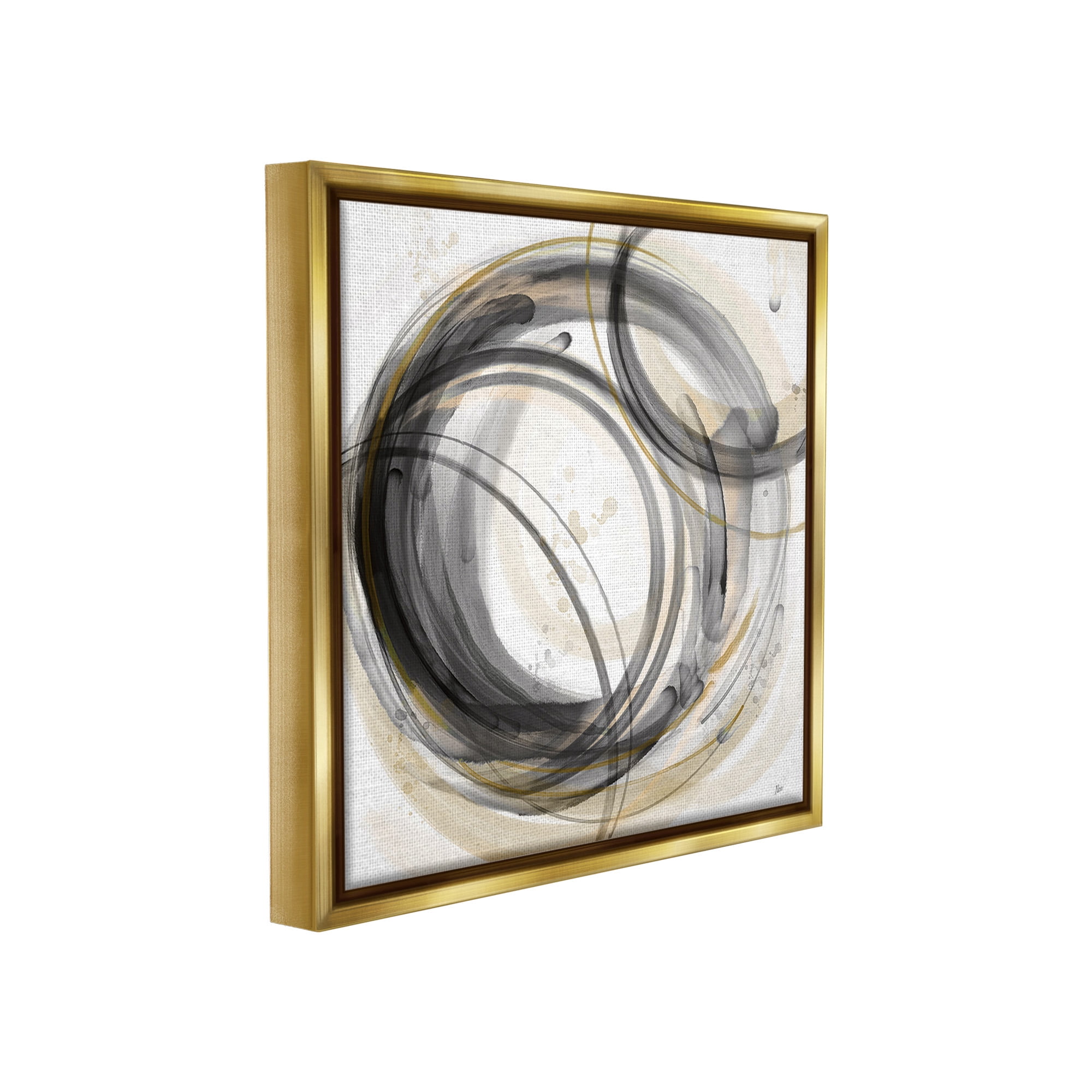 Stupell Industries Neutral Circular Abstract Abstract Painting Gold Floater Framed Canvas Art Print Wall Art, 18 x 18