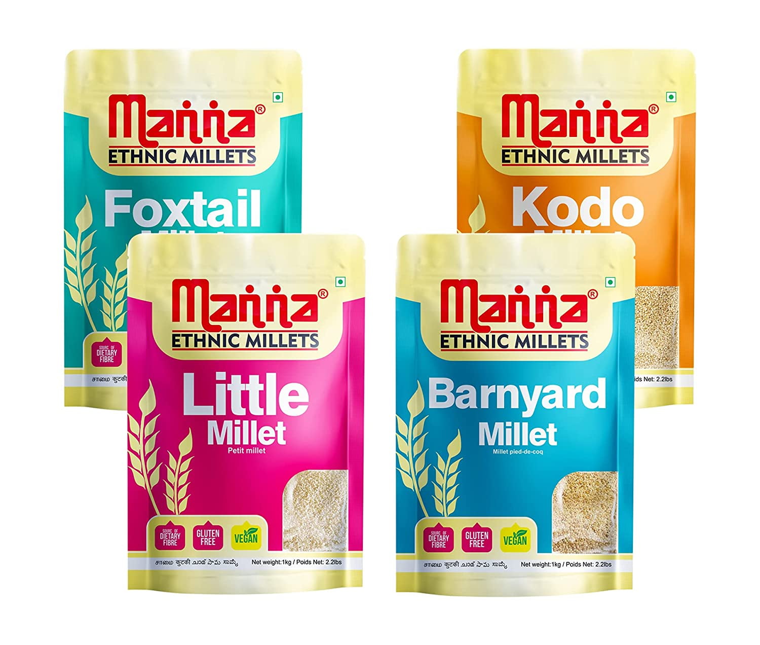Manna Millets 4kg Natural Grains Combo Pack of 4 Native Low GI Millet