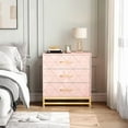 thumbnail image 2 of 3 Drawer Dresser for Bedroom, Modern Wood Dressers Chest of Drawers with Storage, Wide Drawers Tall Nightstand Metal Handles, Wood Dressers, Pink, 2 of 8