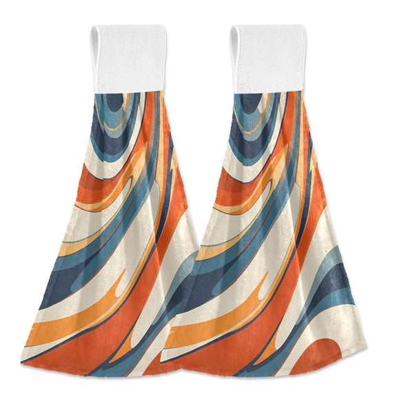 Yayeee Kitchen Hanging Hand Towels Set of 2 with Loop Bathroom Absorbent Tie Towel, Beige Abstract Wavy