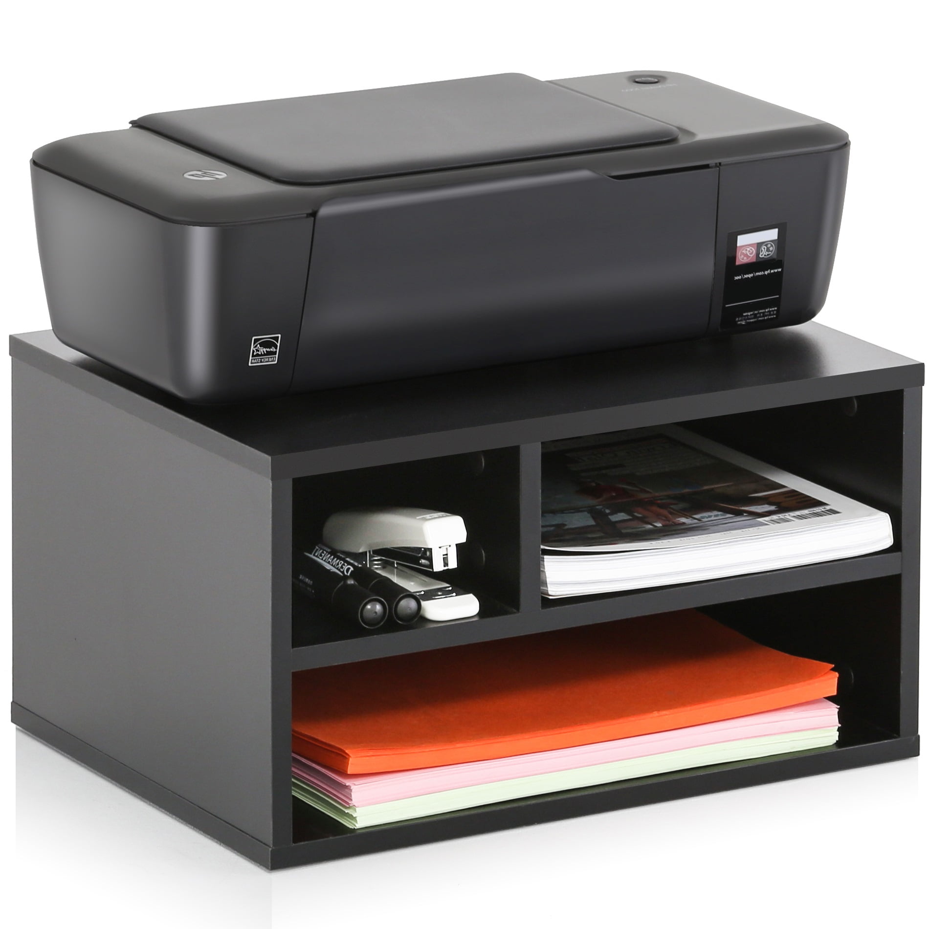 Printer Stands with Storage, 2-Tier Paper Desk Organizer for Home Office, Black