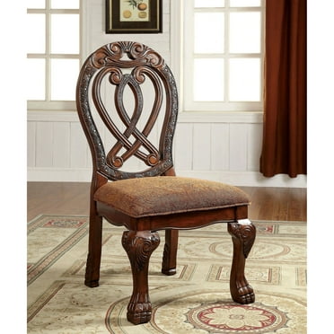 Newboti Furniture Formal Majestic Traditional Dining Chairs Cherry Solid wood Fabric Seat Intricate Carved Details Set of 2 Side Chairs 06125
