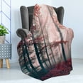 thumbnail image 4 of Forest Soft Flannel Fleece Blanket, Autumn Season Mystic Foggy Fall Nature and Enchanted Woods Wild Trees Print, Cozy Plush for Indoor and Outdoor Use, 50" x 60", Brown Grey and Red, by Ambesonne, 4 of 5