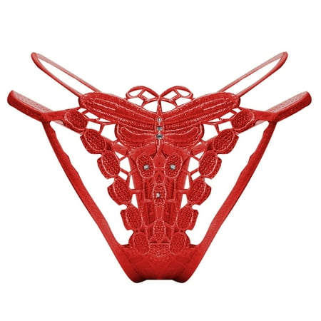 Vblhal Deals of the Week ClearanceStrappy Lingerie for Women Butterfly Embroidery G-String Lace Thongs Hollowout Naughty Sex Play Panties Exotic Thong