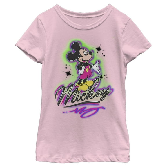 Girl's Mickey & Friends Airbrushed Signature  Graphic Tee Light Pink Small