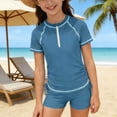 thumbnail image 5 of Ahabrexf Sunscreen Swimsuit for Kids Long Sleeve1Pc Swimsuit Round Neck Solid Blue Polyester, 5 of 8