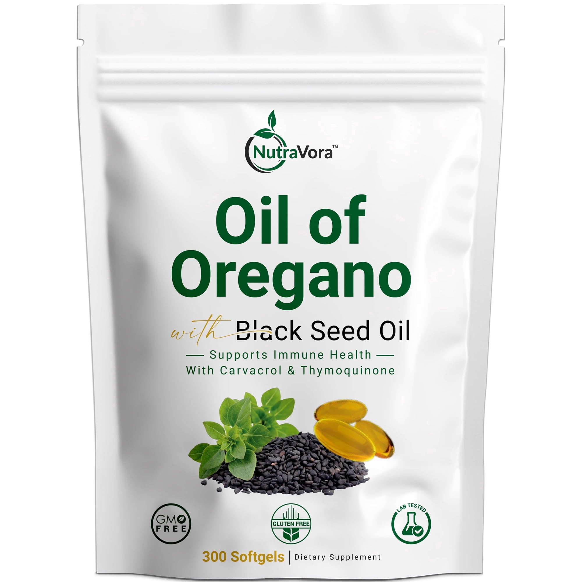 NutraVora Oil of Oregano with Black Seed Oil Softgels for Daily Wellness, Immune Support, 300 Count