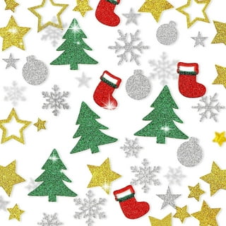 5 sheets/pack Glitter Christmas Tree Sticker Self-adhesive Holiday Decals  Decorative Paperboard Stickers 