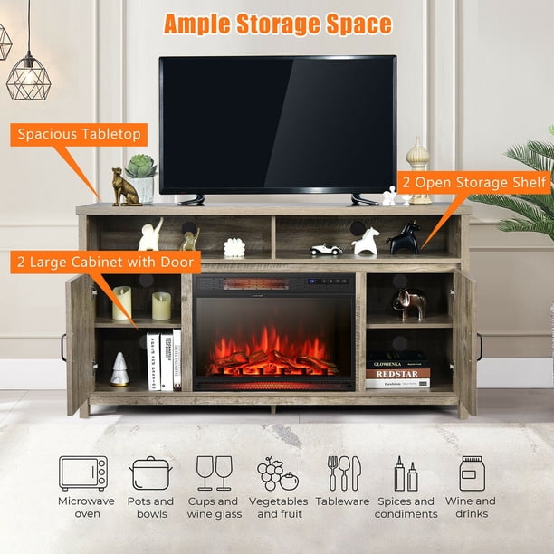 Gymax 59'' TV Stand with 25'' 1350W Electric Fireplace
