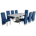 thumbnail image 1 of Silver Stainless Steel 9 Piece Dining Set with Marble Table and Navy Chairs, 1 of 4